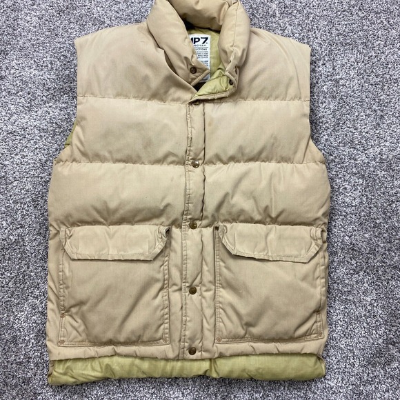 Vintage Camp 7 Boulder‎ Dacron Puffer Vest Men S Beige Down Filled USA - Picture 1 of 12